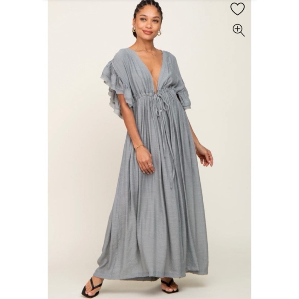 Grey V-neck button Down Maxi Dress. Size Large